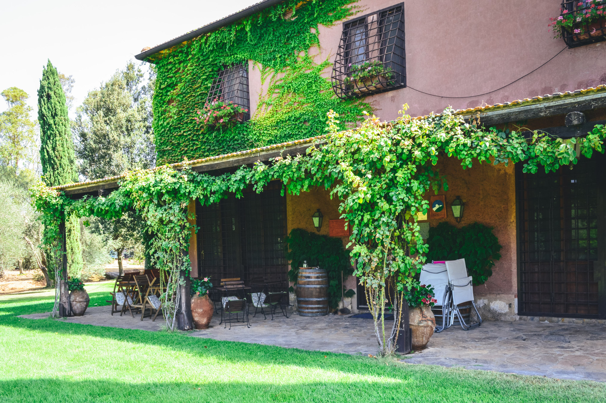Facciata del Podere ricoperta di verde